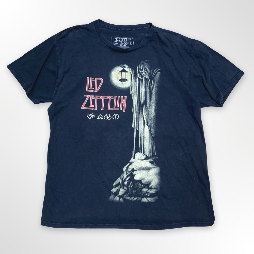 Led Zeppelin Hermit Graphic Band T Shirt Mens Large Black Rock Tee